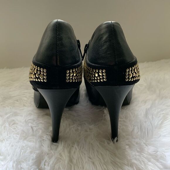 ABS Allen Schwartz Black & Gold Studded Booties 7 - Picture 3 of 6